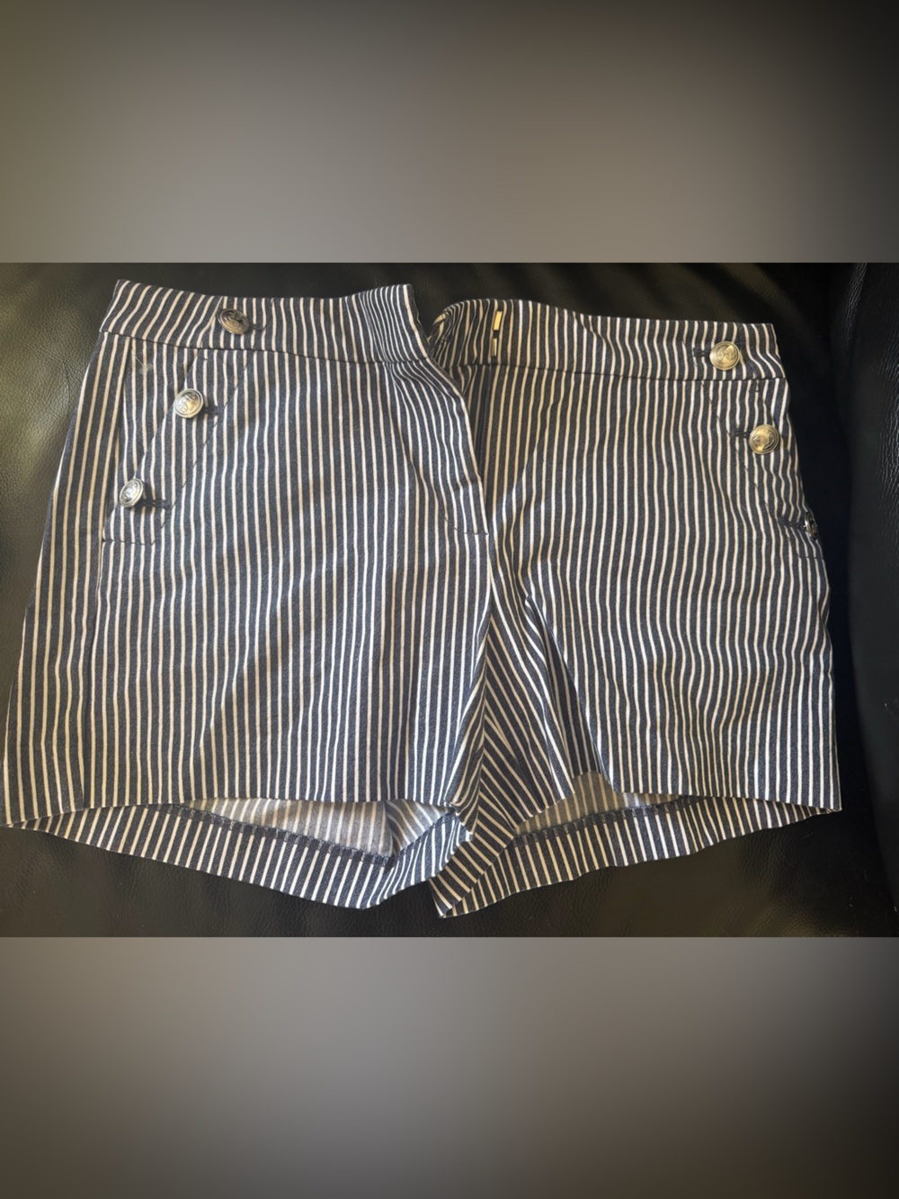 LOFT Navy and White Striped High-Waist Button Skort